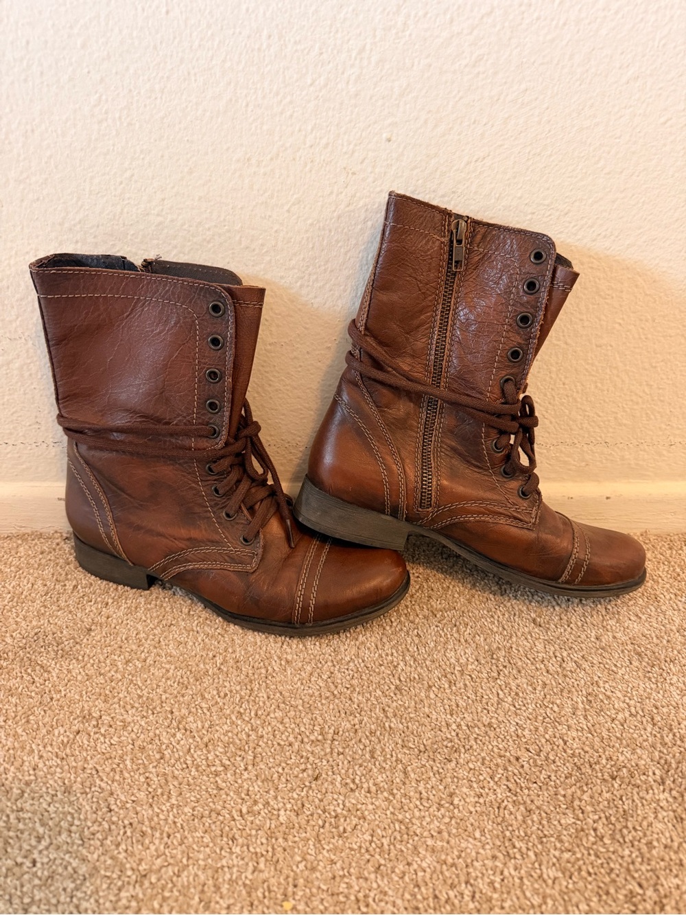 Steve Madden Brown Leather Troopa Combat Boots